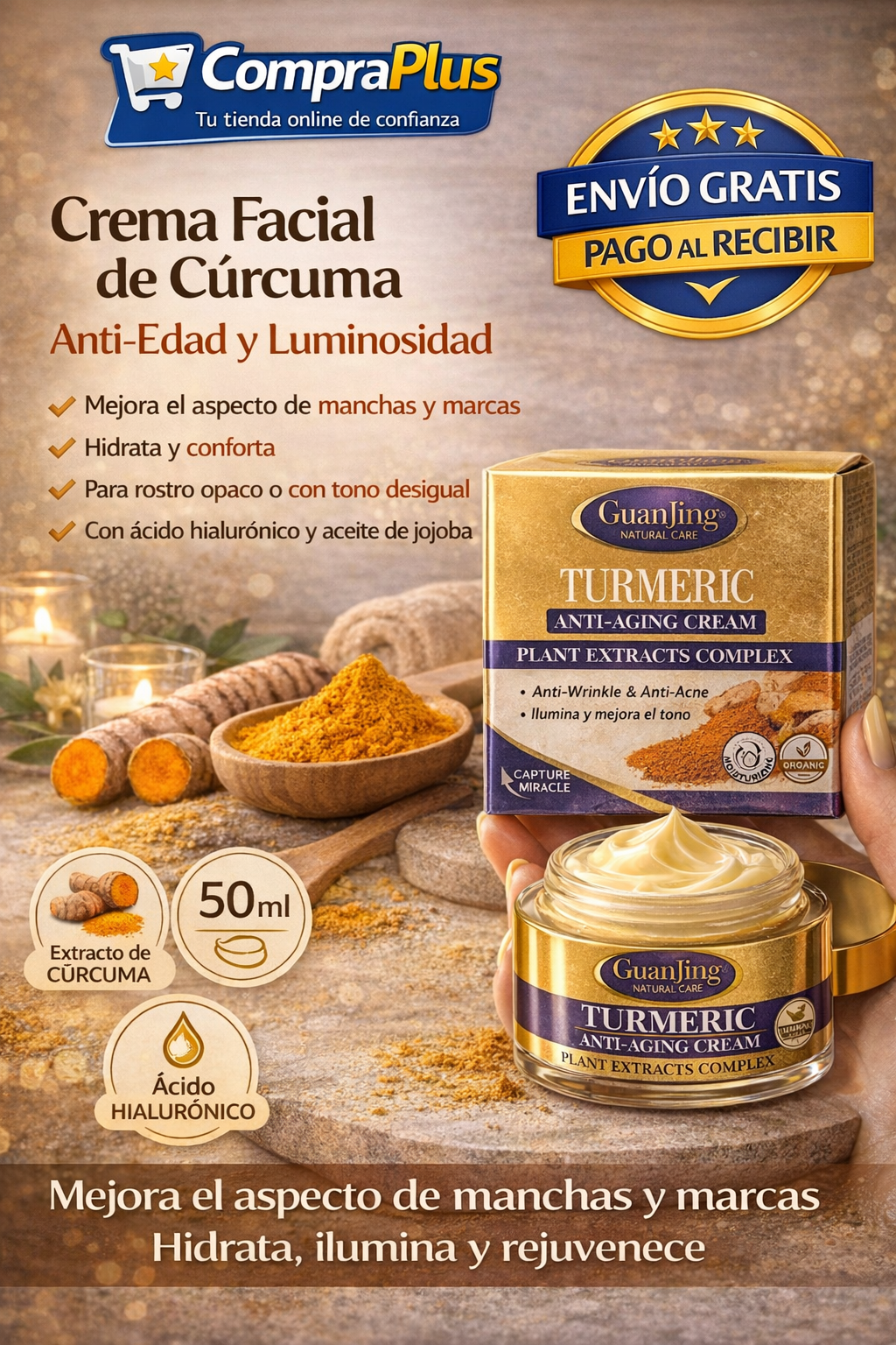 Crema Facial de Cúrcuma 50 ml Anti-Edad